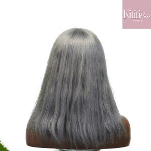 center wig machine made gray wig remy hair 12p