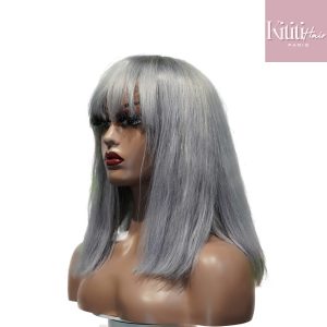 center wig machine made gray wig remy hair 12p