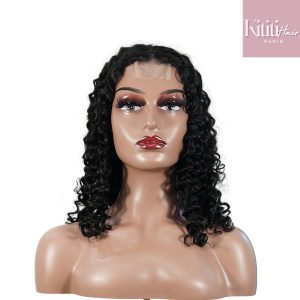 center wig natural black remy hair 2x6 lace closure deep wave bob human hair wig