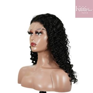 center wig natural black remy hair 5x5 lace closure deep wave human hair wig